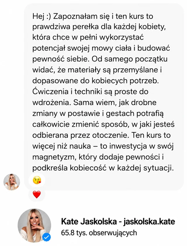 Opinia z Instagram DM – Kate Jaskolska (@jaskolska.kate, 65,8 tys. obserwujących)