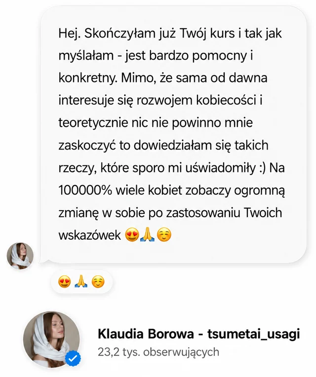 Opinia z Instagram DM – Klaudia Borowa (@tsumetai_usagi, 23,2 tys. obserwujących)